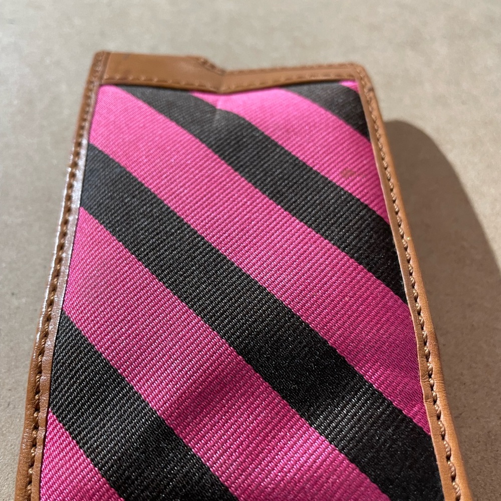 J. Crew Leather ID Credit Card Holder Wallet ID Holder Pink Black Stripes - Picture 4 of 9